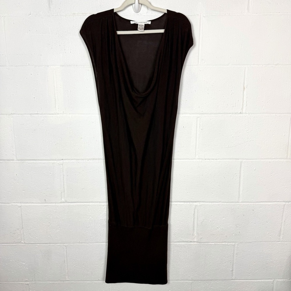 Diane Von Furstenberg Dress Brown Silk Pleated Cowl Neck Wide Hem Sexy‎ Chic M